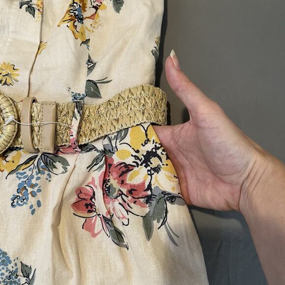 House of Harlow 1960 Size 2 Ivory Floral Linen Blend Halter Romper Woven Belt - Picture 5 of 12